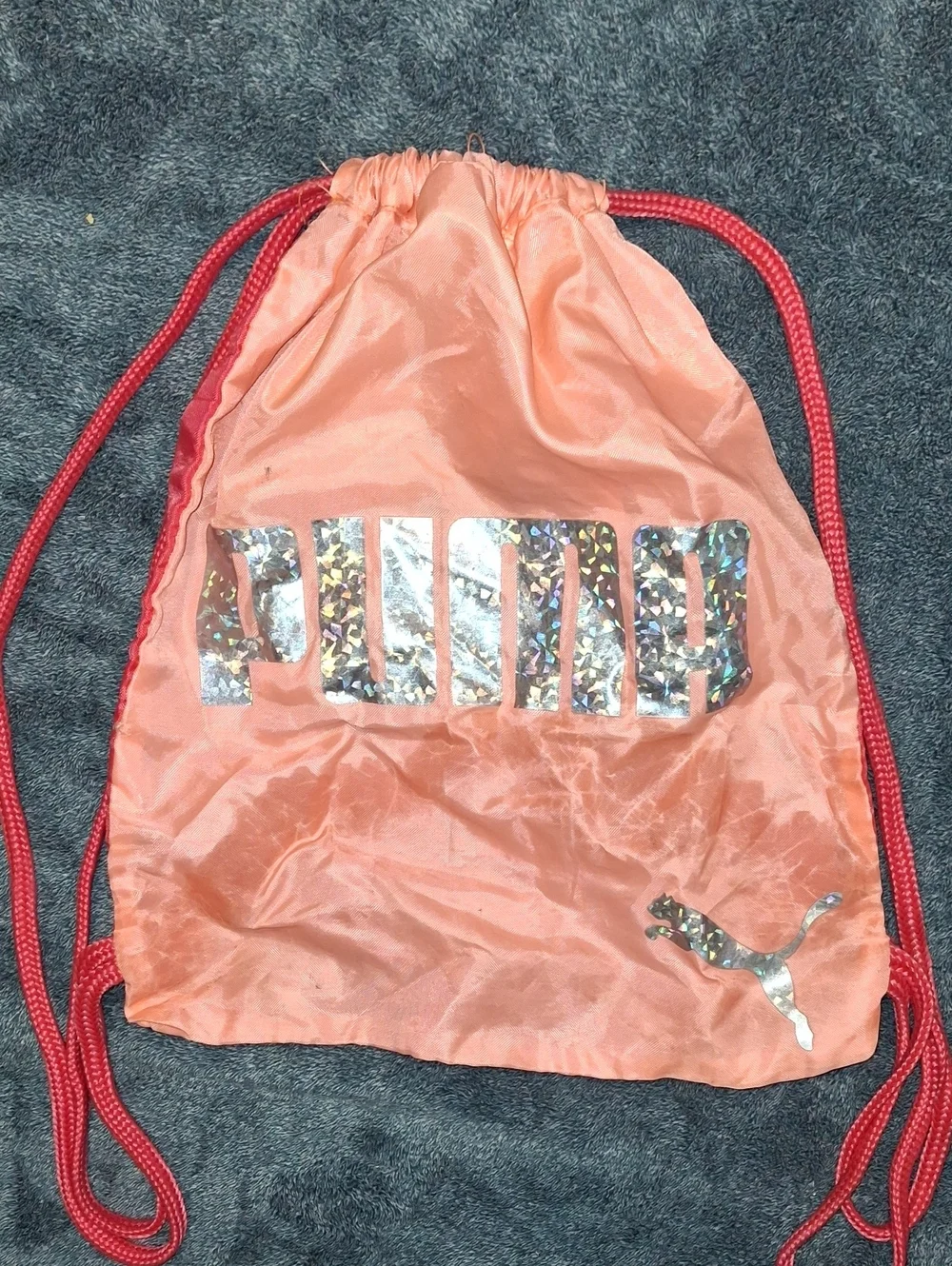 Puma Coral Drawstring Backpack with Silver Logo